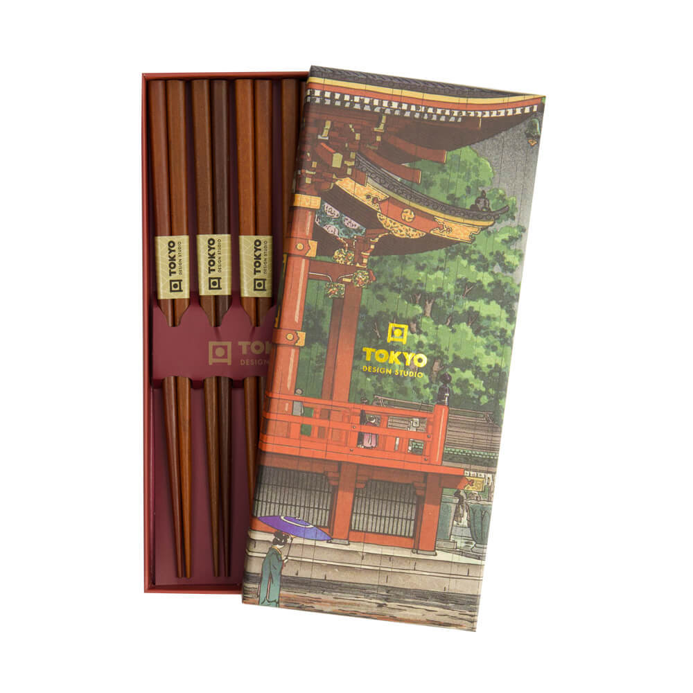 Tokyo Design Studio Plain Brown Set of 5 Chopsticks Giftset